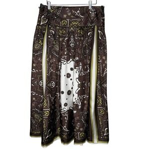 Boston Proper‎ Brown Paisley Print Silk Midi Skirt Size 10 Bohemian Chic